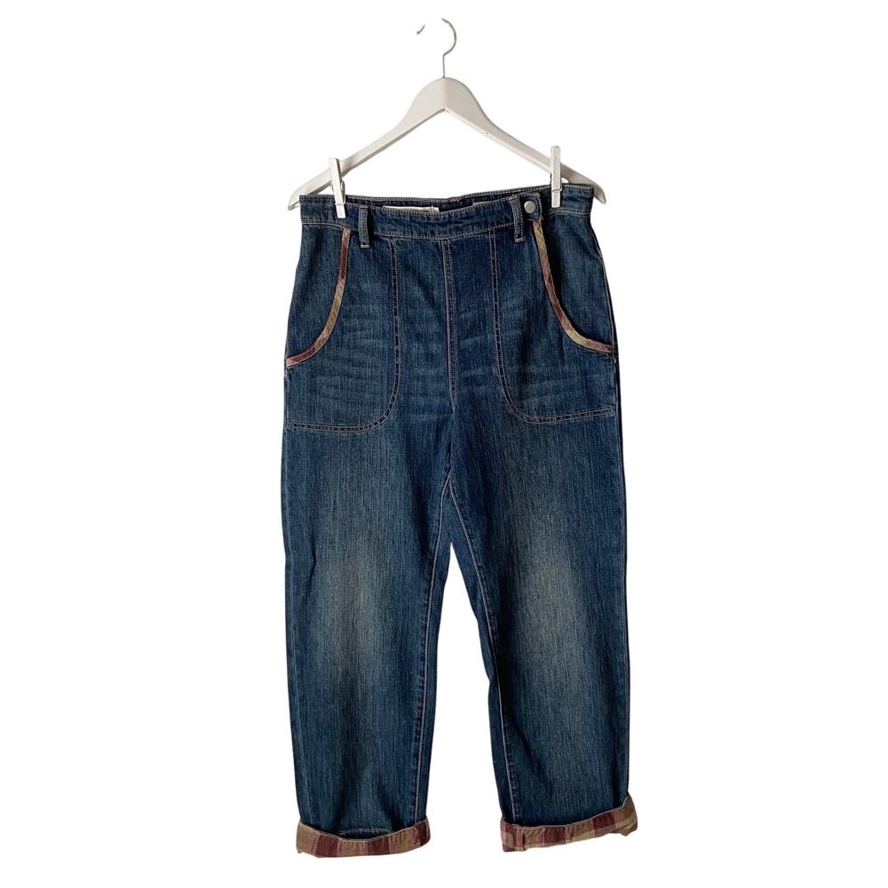 Anthropologie Pilcro Ultra High-Rise Plaid-Cuffed Boyfriend Jeans Size 30